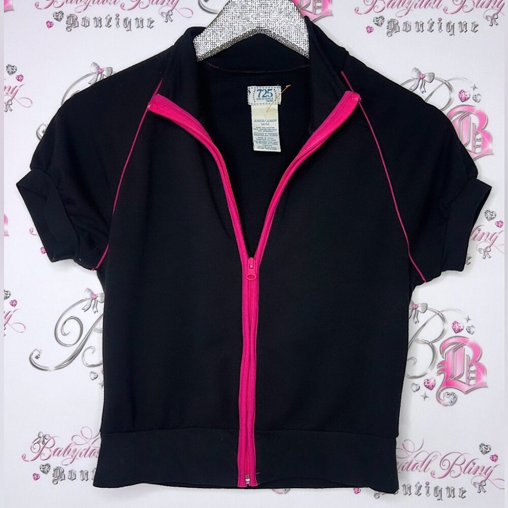 725 originals sweater tshirt zip up black pink y2k striped trim work out yoga